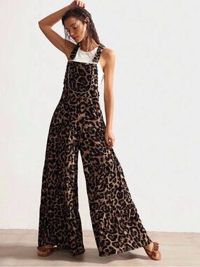 Leopard Print Wide Leg Overalls | Medium | Boho | Western | NWOT